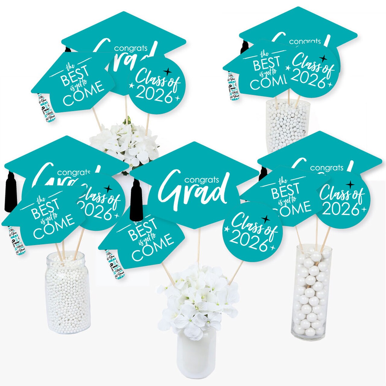 Big Dot of Happiness Teal 2026 Graduation Party Centerpiece Sticks - Table Toppers - Set of 15